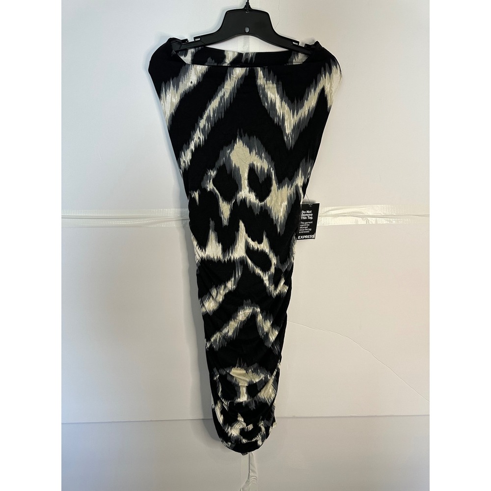 Express Bodycon Dress Ruched Sleeveless‎ Party Cocktail Black White XS